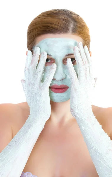 Flicka med ansiktsmask — Stockfoto
