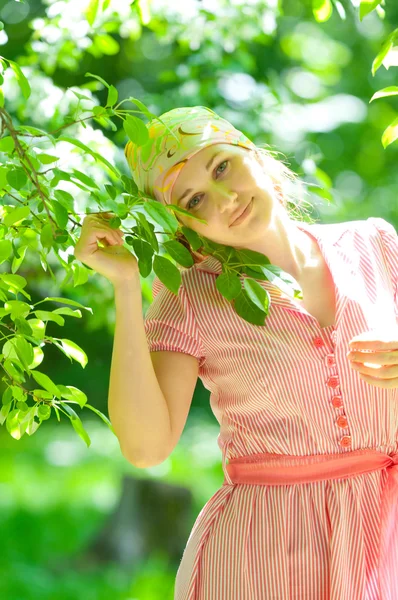 Woman on green leaf — Stock Photo, Image