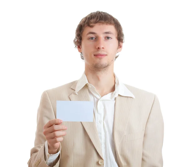 Hombre sosteniendo tarjeta en blanco —  Fotos de Stock