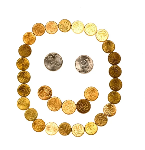 Uśmiech składa się z monet na biały backgro — Zdjęcie stockowe
