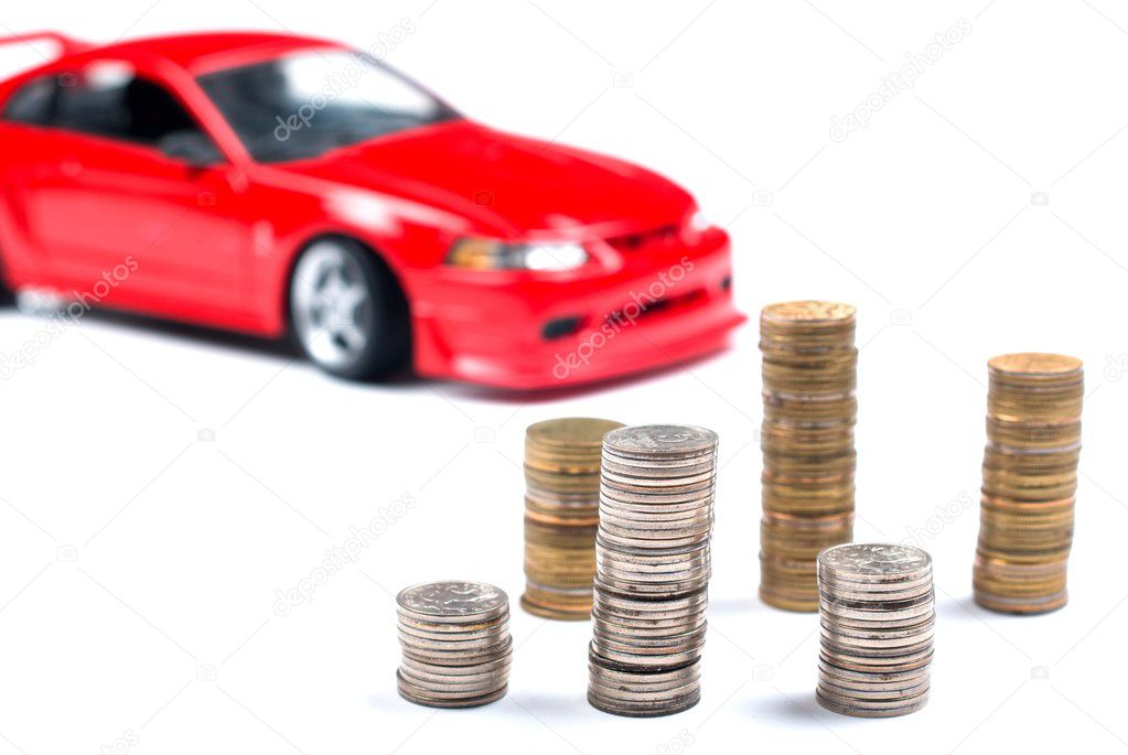 Coins and a red sports car