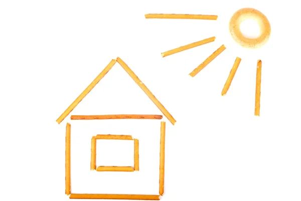 Küçük ev ve güneş — Stok fotoğraf