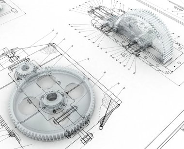 Mechanical sketch with gears clipart