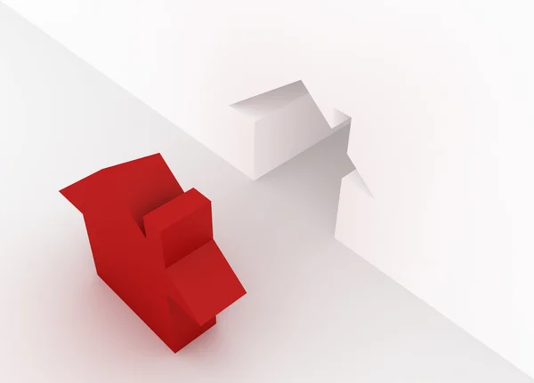3D-rode huis teken geïsoleerd op wit — Stockfoto