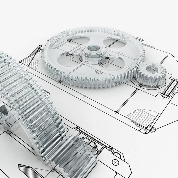 Mechanical sketch with gears — Stock Photo, Image