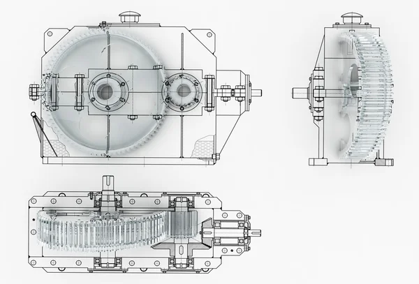 Mechanical sketch with gears — Stock Photo, Image