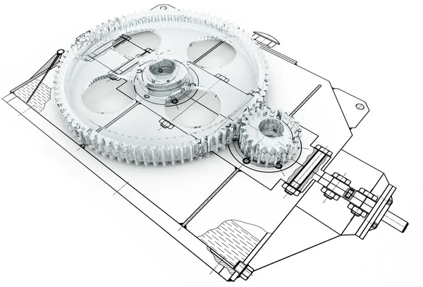 Mechanische Skizze mit Zahnrädern — Stockfoto