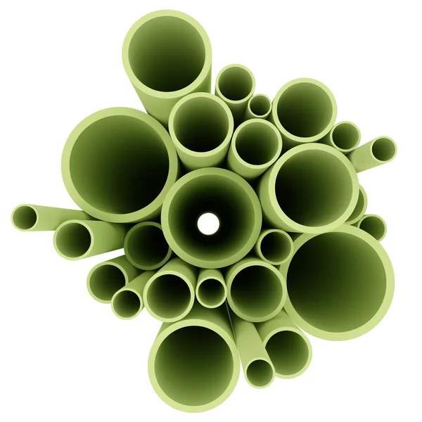3B işlenmiş yeşil borular üzerinde beyaz izole — Stok fotoğraf