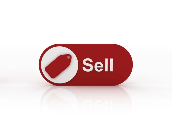 Sälja knappen med en prislapp på vit bakgrund — Stockfoto