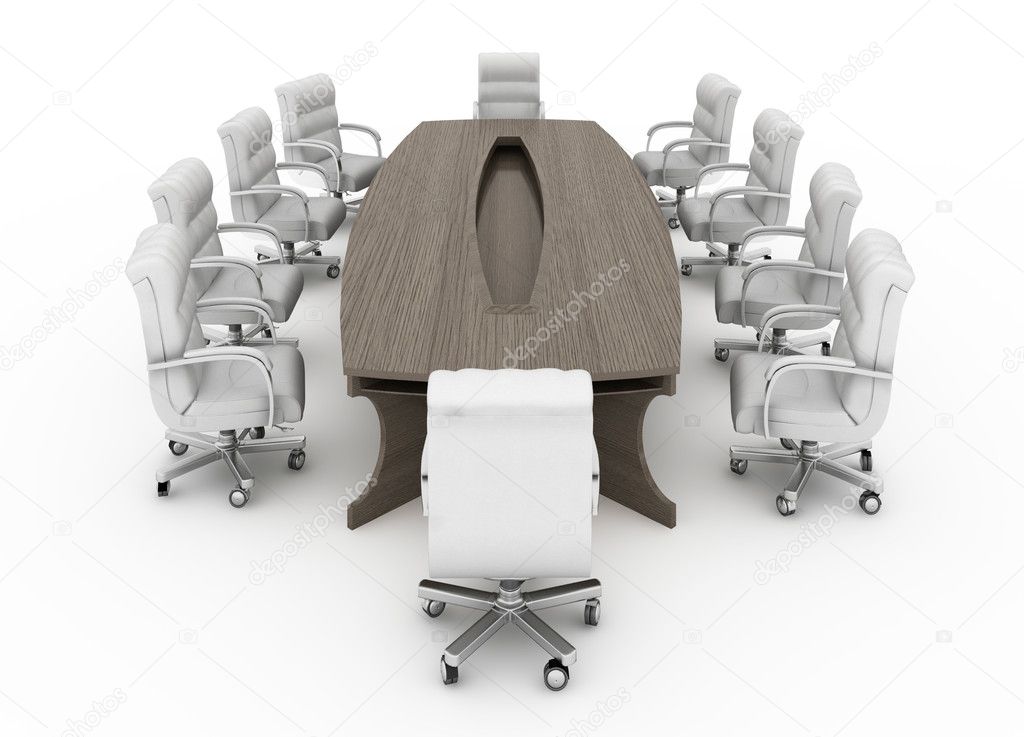 Modern conference table with chairs isolated
