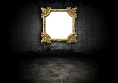 Golden frame in a dark room clipart