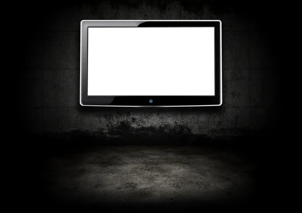 平面屏幕电视在黑暗的房间里 — 图库照片