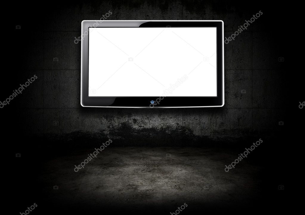 Flat screen television in a dark room
