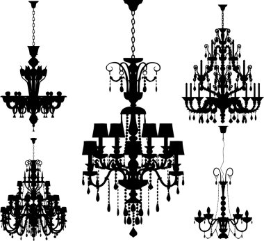 Silhouettes of luxury chandeliers clipart