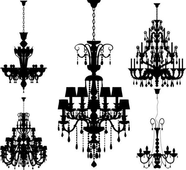 Silhouettes of luxury chandeliers — Stock Vector