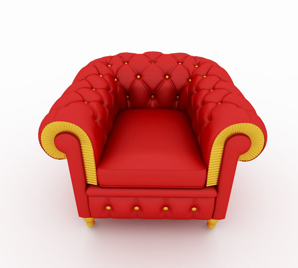 Classic glossy red armchair, isolated on a white