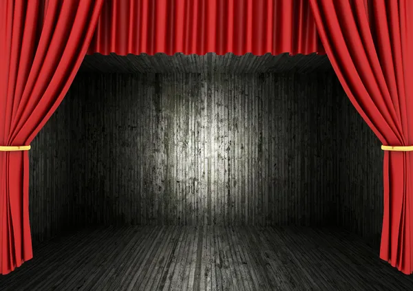3d 渲染的空房间，红色剧院幕 — 图库照片