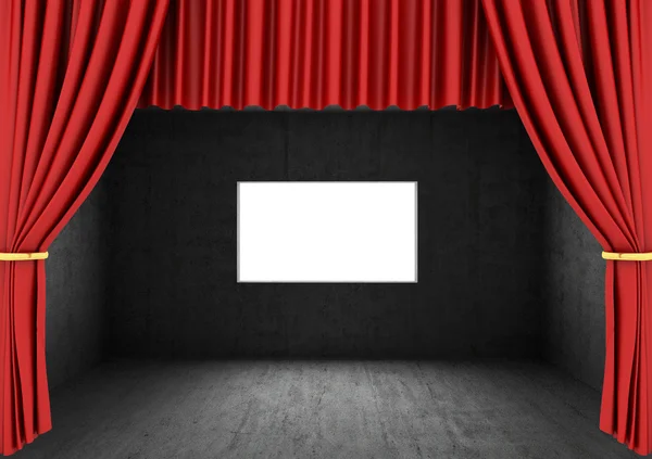 Kırmızı tiyatro perdesi ile boş bir oda 3D render — Stok fotoğraf