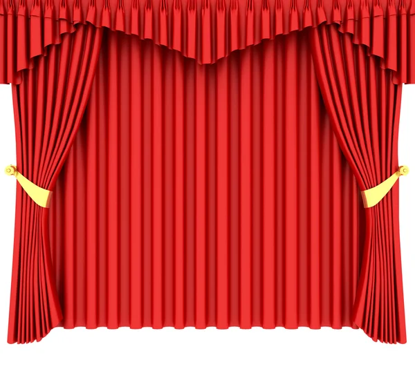 Червона завіса театру ізольована на білому — стокове фото
