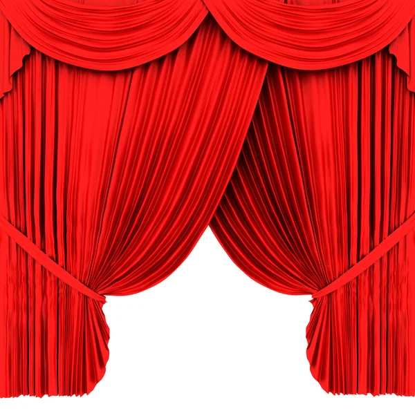 Red theater curtain isolated on white — Stock Photo, Image