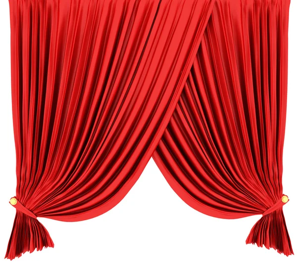 Beyaz izole kırmızı tiyatro perdesi — Stok fotoğraf