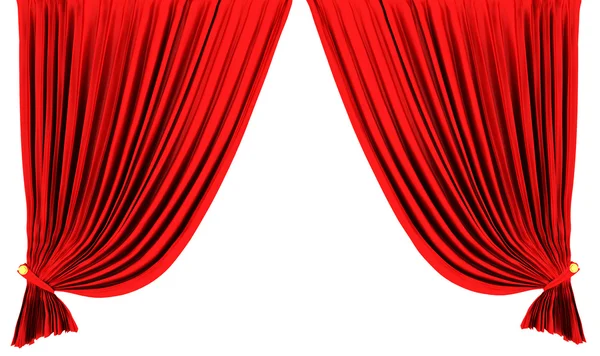 Червона завіса театру ізольована на білому — стокове фото