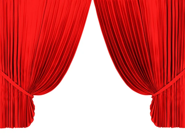 Rideau de théâtre rouge isolé sur blanc — Photo