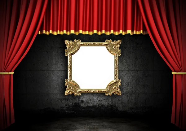 3D-rendering av ett tomt rum med röd theater gardin — Stockfoto