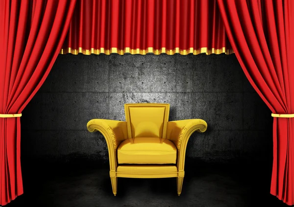 3D renderização de uma sala vazia com cortina de teatro vermelho — Fotografia de Stock