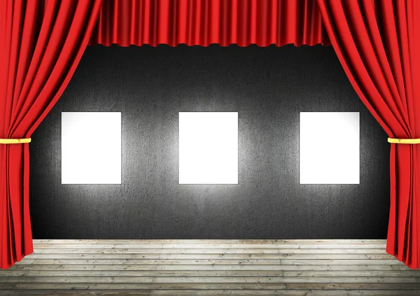 赤の劇場の幕と空の部屋の 3 d レンダリング — ストック写真