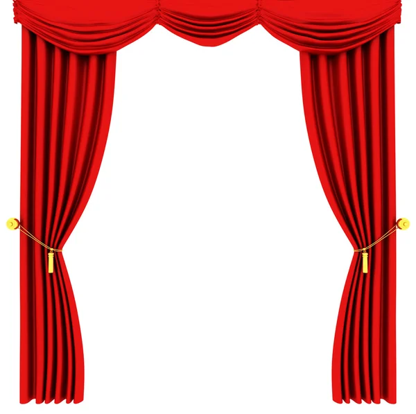 Elszigetelt fehér piros színházi függöny — Stock Fotó