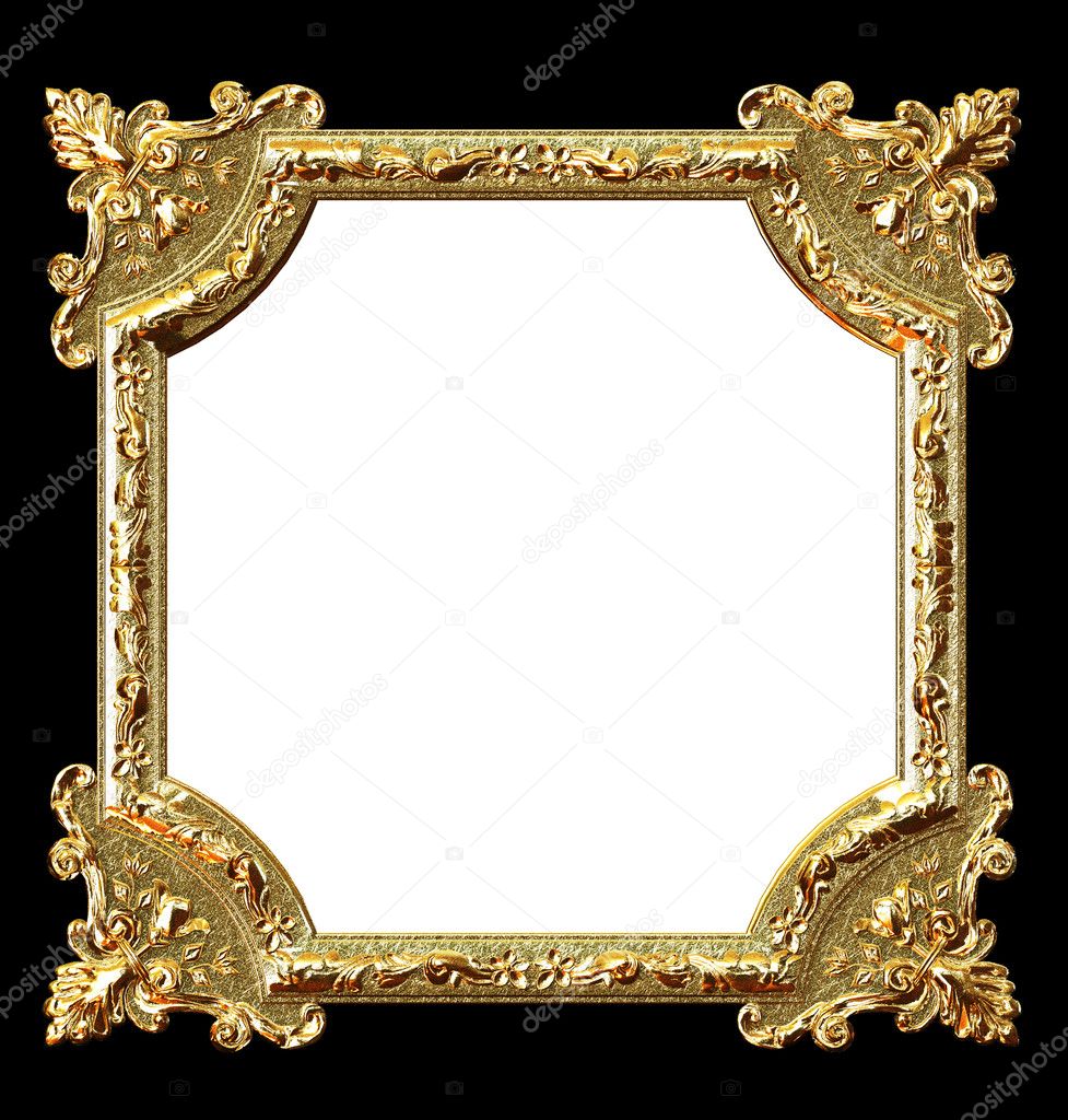 Golden frame on black background and white place for your picture