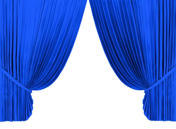 Блакитна завіса театру ізольована на білому — стокове фото