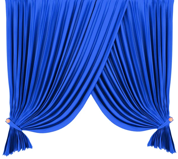 Blauwe theater Gordijn geïsoleerd op wit — Stockfoto