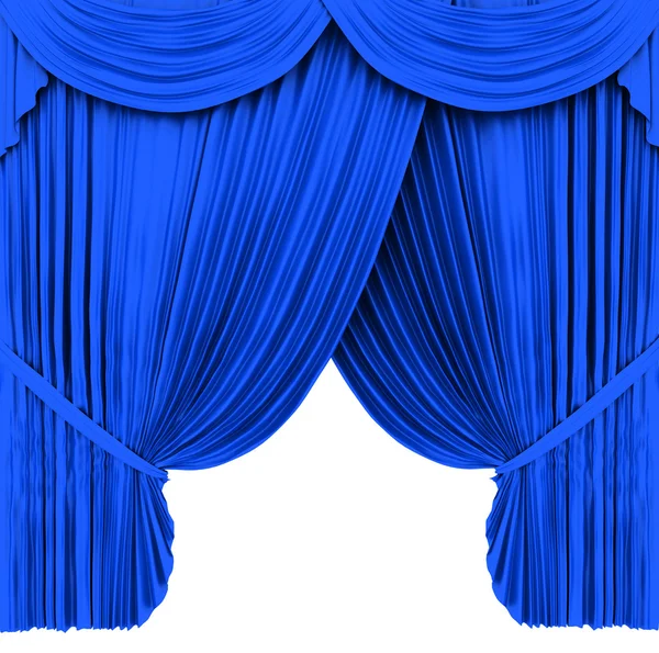 Blue theater curtain isolated on white — Stock Photo, Image