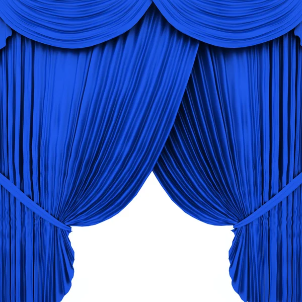 Blue theater curtain isolated on white — Stock Photo, Image