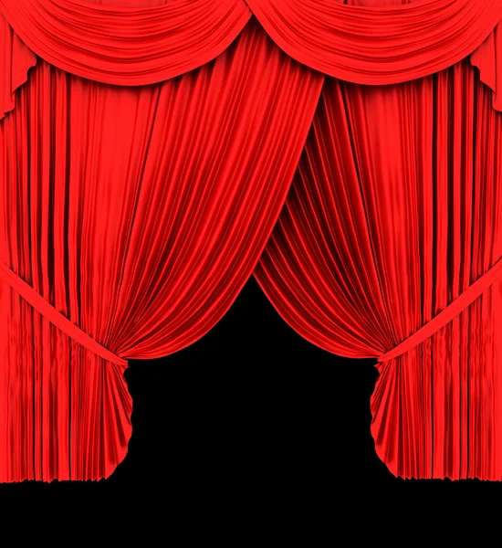 Cortina de teatro vermelho isolado em preto — Fotografia de Stock