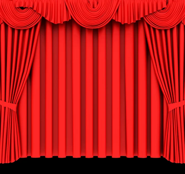 Tenda teatro rosso isolato su nero — Foto Stock