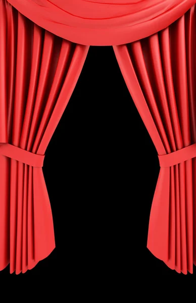 Rideau de théâtre rouge isolé sur noir — Photo