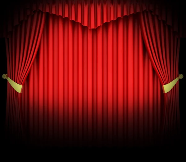 Красный театральный занавес с точечным освещением — стоковое фото