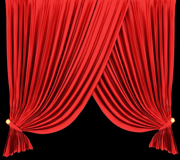 Röd theater gardin isolerade på svart — Stockfoto