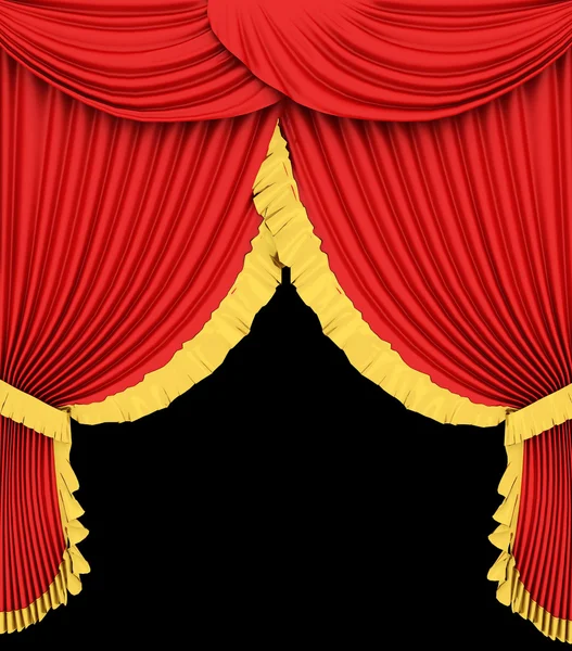 Červená divadelní opona a izolované na černém pozadí — Stock fotografie