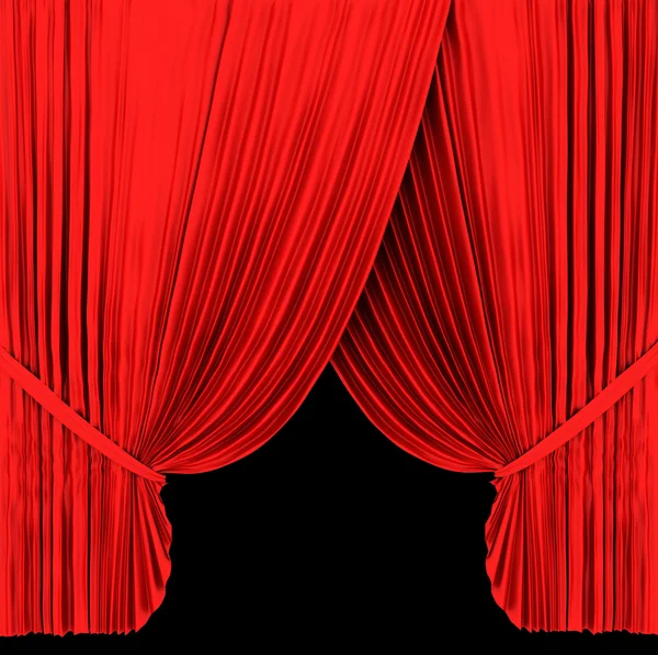 Roter Theatervorhang isoliert auf Schwarz — Stockfoto