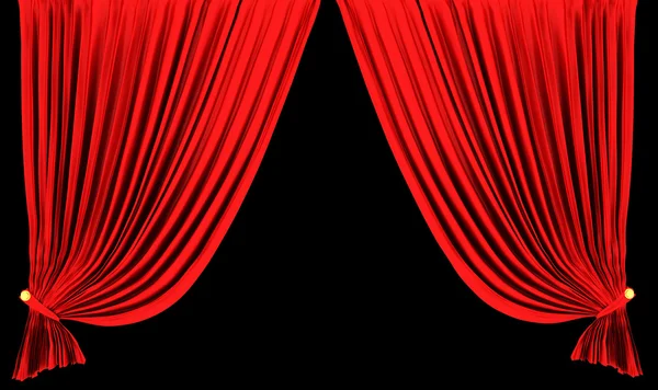Red theater curtain isolated on black — Stock Photo, Image