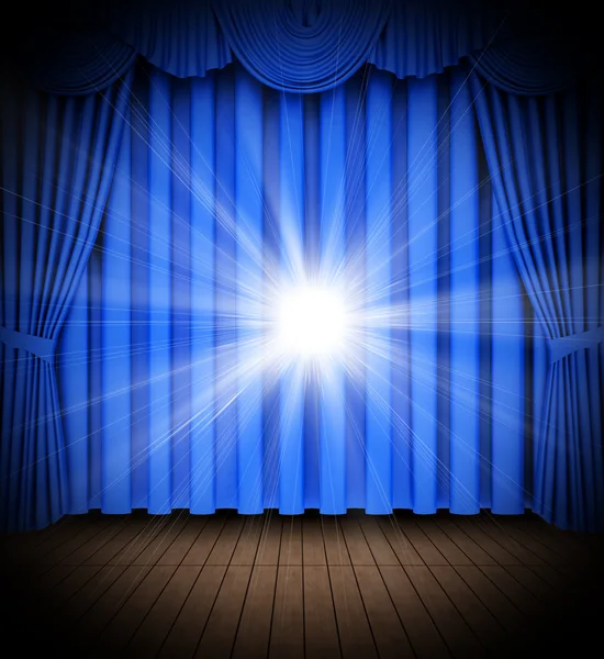 Elszigetelt fehér kék színházi függöny — Stock Fotó