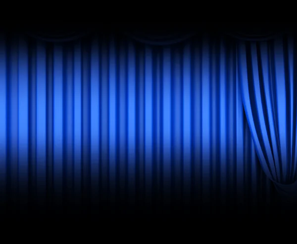 Rideau de théâtre bleu avec projecteurs — Photo