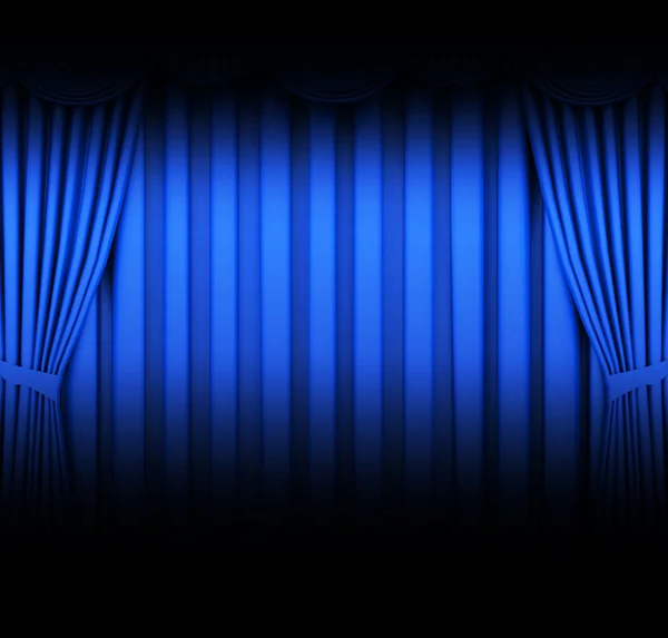 Блакитна театральна завіса з точковими вогнями — стокове фото