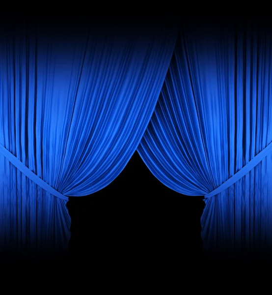 Cortina de teatro azul con focos — Foto de Stock