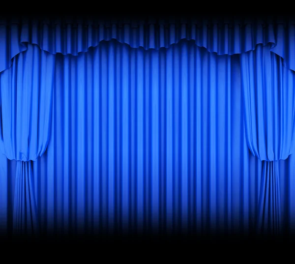 Blue theater curtain with spot lights — Stock Photo, Image