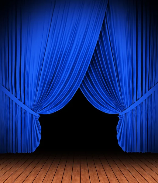 Blå theater gardin isolerad på vit — Stockfoto